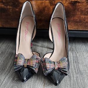 Betsey Johnson Black Heels with Multicolor Bow